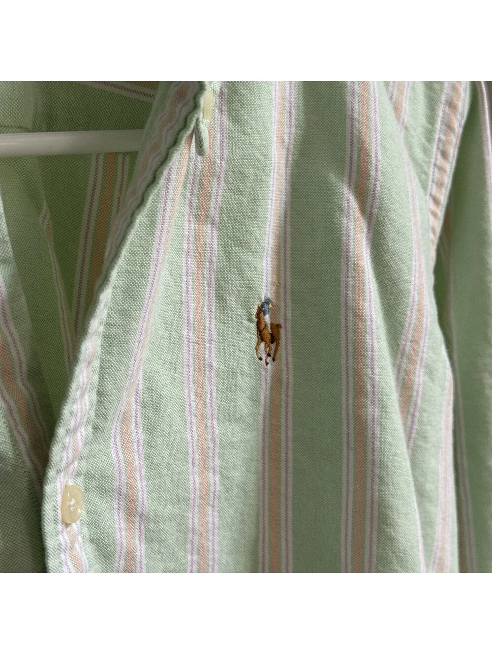 Ralph Lauren Womens 12 Slim Fit Green Striped Oxford Shirt Pony Button Down